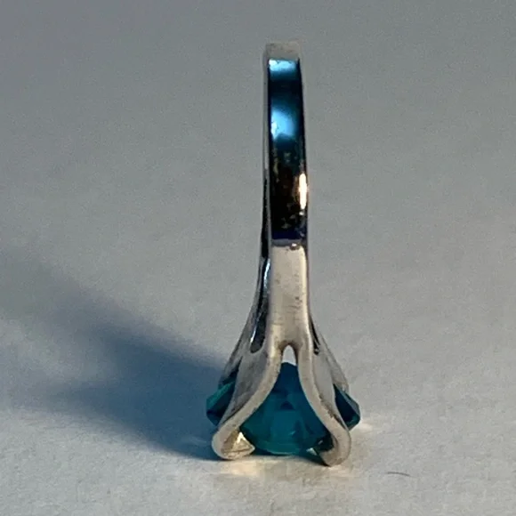 New vintage blue zircon December aquamarine March birthstone silver ring - Picture 8 of 12